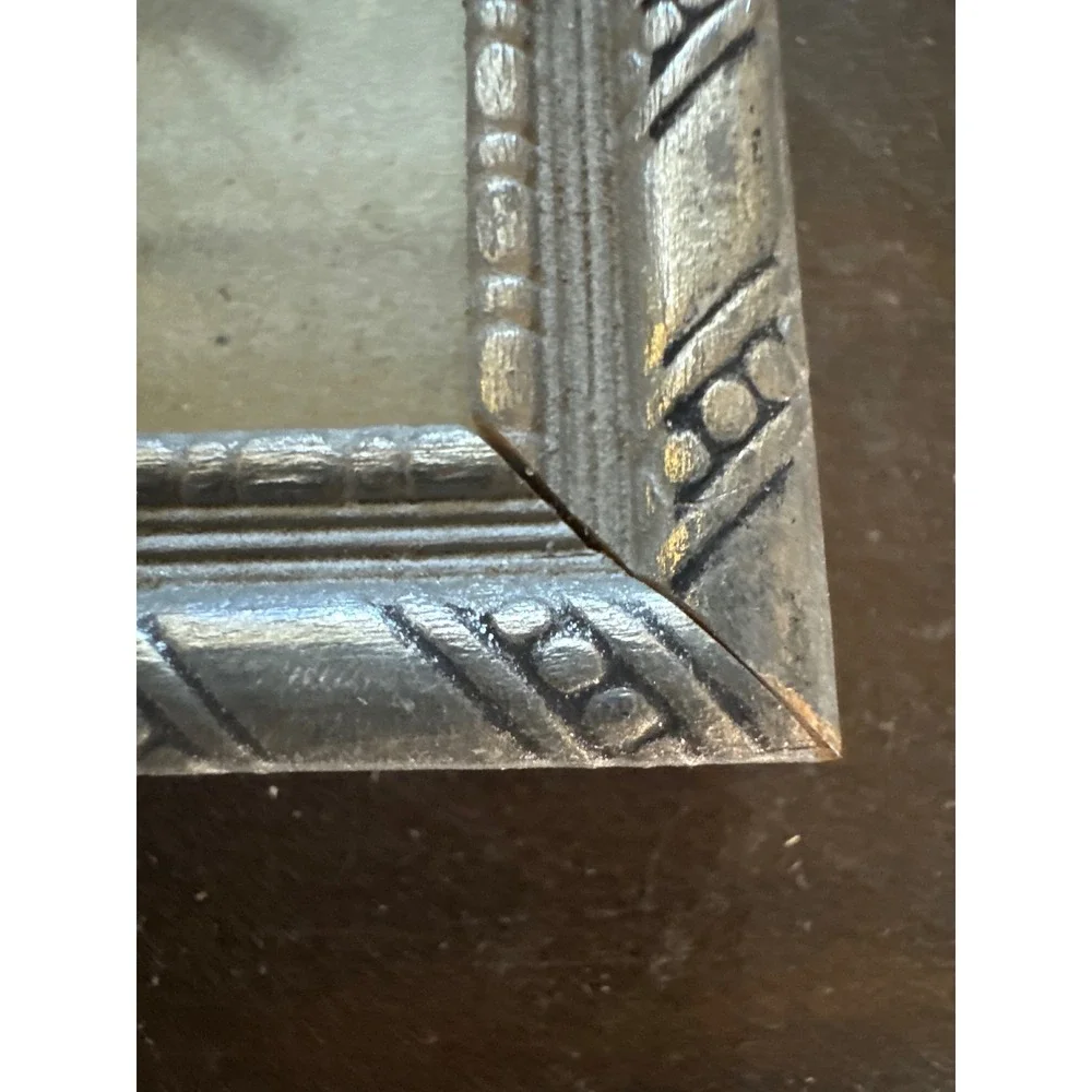 Vintage Silver Tone Ornate Rope Border Miniature Picture Frame 3x5 Tabletop